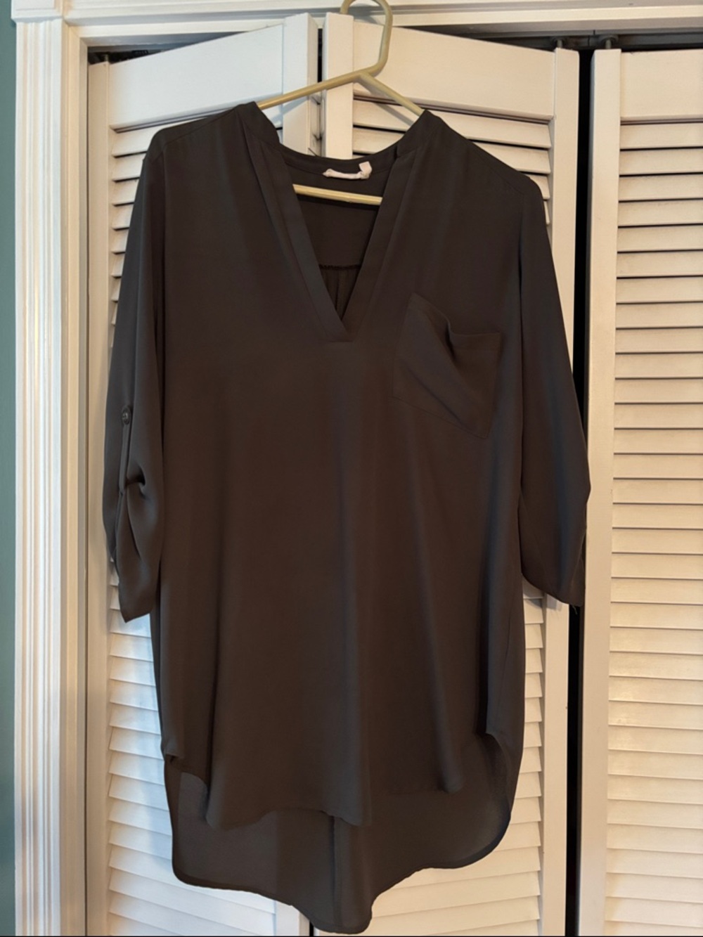 Lush Dark Gray V-Neck Tunic Blouse